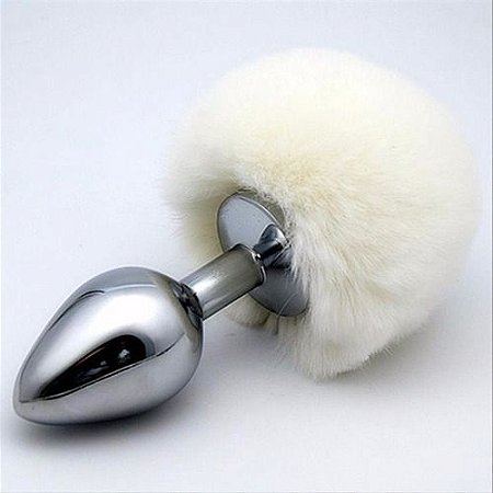 Plug Anal Aço - Pompom - Cor Branco