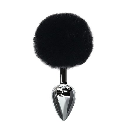 Plug Anal em Metal com Pompom Preto Tamanho M