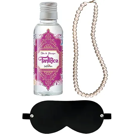 Kit Oleo Tantrica + Toque da Pérola + Venda Preta HotFlowers