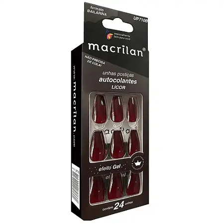 Unhas Postiças Autocolante com 24un- Macrilan - Bailarina - Cor Licor