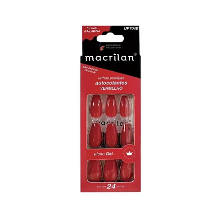 Unhas Postiças Autocolante com 24un- Macrilan - Bailarina - Cor Vermelho