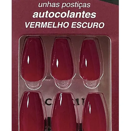 Unhas Postiças Autocolante com 24un- Macrilan - Bailarina - Cor Vermelho Escuro