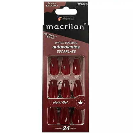 Unhas Postiça Autocolante 24un- Macrilan-Bailarina-Escarlate