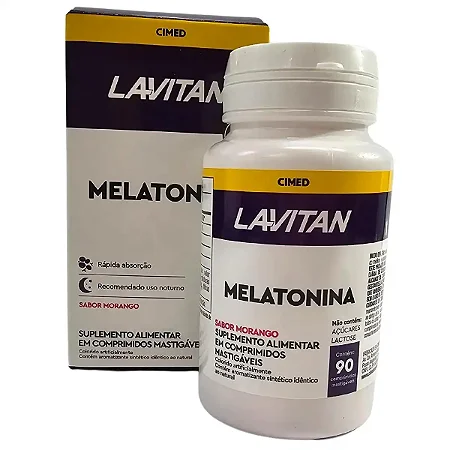 Melatonina Original Sabor Morango 90 Comprimidos Mastigáveis Cimed Lavitan Sono