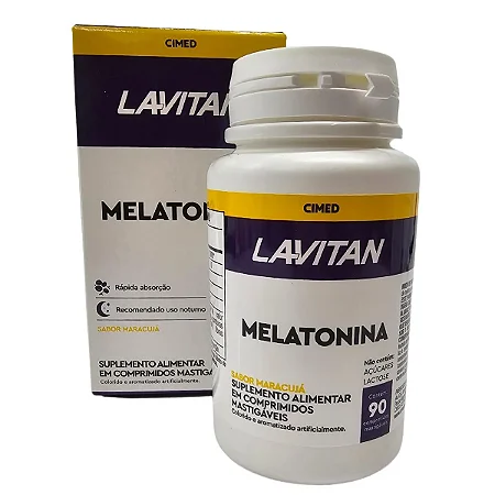Melatonina Original Sabor Maracujá 90 Comprimidos Mastigáveis Cimed Lavitan Sono