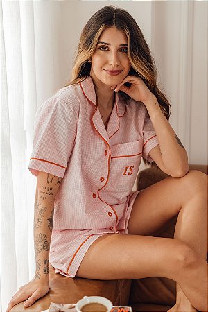 Pijama Curto Xadrez Rosa Isabela
