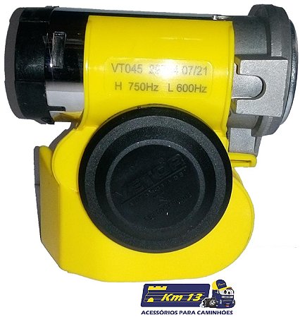 Buzina a ar cromada eletropneumática 2 cornetas compactas com motor 12V