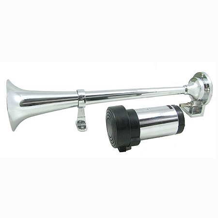 Buzina a ar cromada eletropneumática 1 corneta com motor 12V