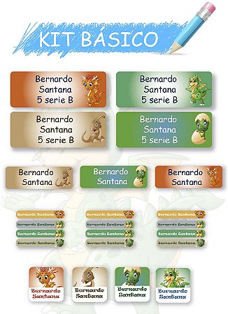 Etiquetas escolares personalizadas Kit Básico Dinossauro - 118 etiquetas