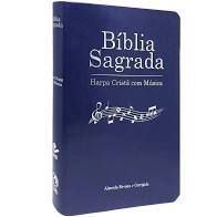 Bíblia Sagrada Harpa Cristã com Música. Capa Luxo Azul. Grande