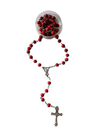 Terço Sagrado Coração de Jesus e Maria. Perfumado. Cor Vermelho. Embalagem Acrílica. 48cm