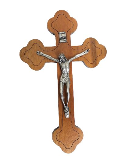Crucifixo de Parede. Moldado, Madeira, Cristo de Metal Onix. 19cm