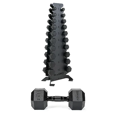 Kit de Halteres Black Hex com Suporte Premium (1 a 10Kg) SUMO