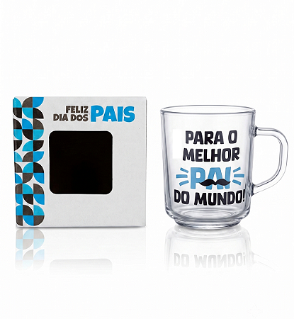 Caneca de Vidro "Melhor Pai do Mundo" com Caixinha de Presente – 250ml