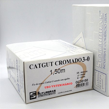 FIO SUTURA CATGUT CROMADO 3-0 SEM AGULHA 1,5 m