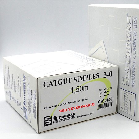 FIO SUTURA CATGUT SIMPLES 3-0 SEM AGULHA 1,5 m