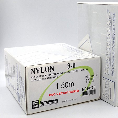 FIO SUTURA NYLON MONOFIL PRETO 3-0 SEM AGULHA 1,5 m
