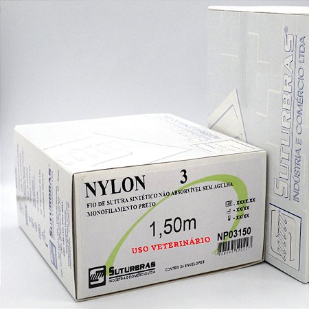 FIO SUTURA NYLON MONOFIL PRETO 3 SEM AGULHA 1,5 m