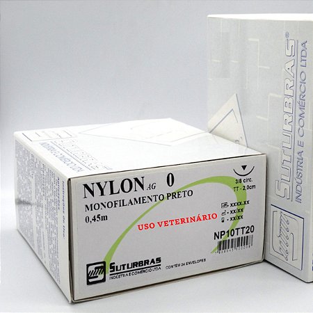 FIO SUTURA NYLON MONOFIL PRETO 0 C/ AGULHA 3/8 CIRC TRIANG 2,0 cm