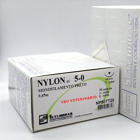 FIO SUTURA NYLON MONOFIL PRETO 5-0 C/ AGULHA 3/8 CIRC TRIANG 2,0 cm