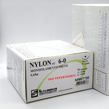 FIO SUTURA NYLON MONOFIL PRETO 6-0 C/ AGULHA 3/8 CIRC TRIANG 2,0 cm