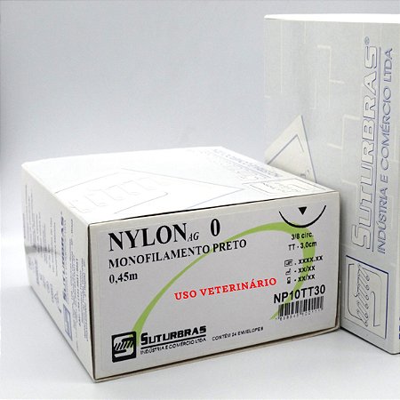 FIO SUTURA NYLON MONOFIL PRETO 0 C/ AGULHA 3/8 CIRC TRIANG 3,0 cm