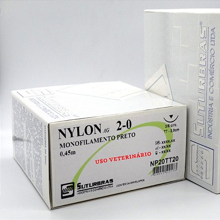 FIO SUTURA NYLON MONOFIL PRETO 2-0 C/ AGULHA 3/8 CIRC TRIANG 3,0 cm