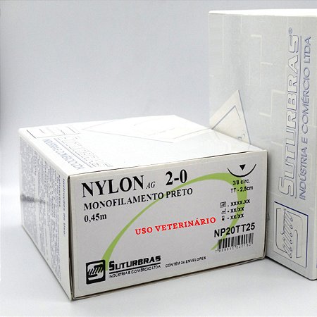 FIO SUTURA NYLON MONOFIL PRETO 2-0 C/ AGULHA 3/8 CIRC TRIANG 2,5 cm