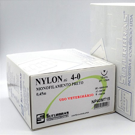 FIO SUTURA NYLON MONOFIL PRETO 4-0 C/ AGULHA 1/2 CIRC TRIANG 1,5 cm