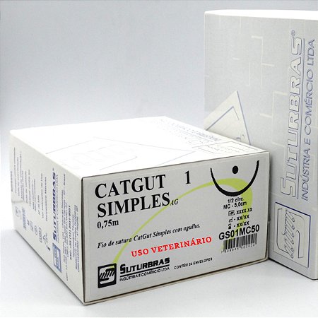 FIO SUTURA CATGUT SIMPLES 1 C/ AGULHA 1/2 CIRC CILIND 5,0 cm