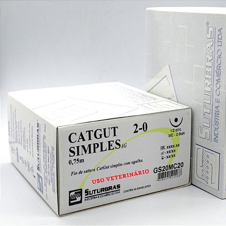 FIO SUTURA CATGUT SIMPLES 2-0 C/ AGULHA 1/2 CIRC CILIND 2,0 cm