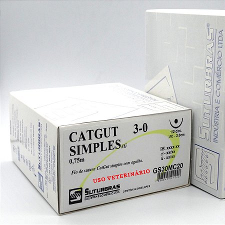 FIO SUTURA CATGUT SIMPLES 3-0 C/ AGULHA 1/2 CIRC CILIND 2,0 cm