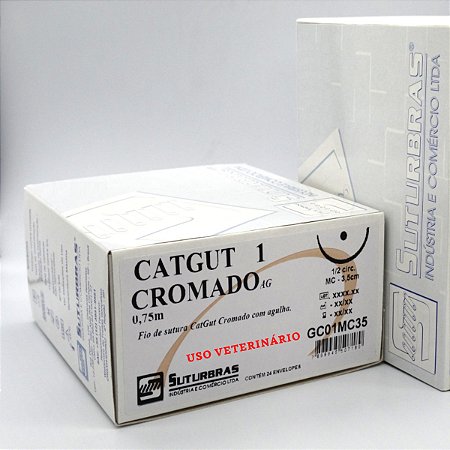 FIO SUTURA CATGUT CROMADO 1 C/ AGULHA 1/2 CIRC CILIND 3,5 cm