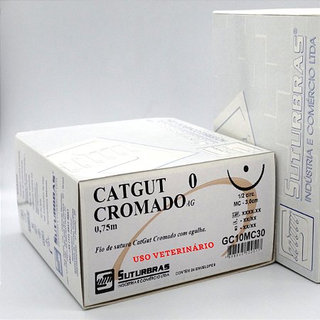 FIO SUTURA CATGUT CROMADO 0 C/ AGULHA 1/2 CIRC CILIND 3,0 cm