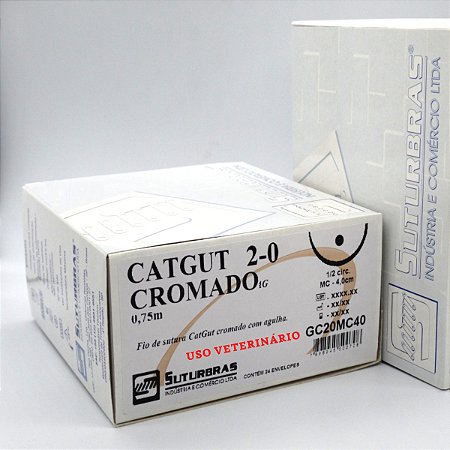 FIO SUTURA CATGUT CROMADO 2-0 C/ AGULHA 1/2 CIRC CILIND 4,0 cm