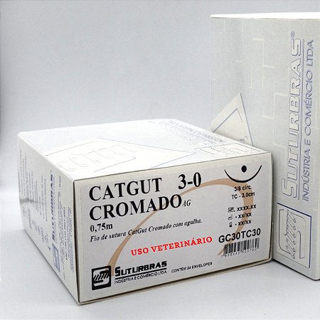 FIO SUTURA CATGUT CROMADO 3-0 C/ AGULHA 3/8 CIRC CILIND 3,0 cm