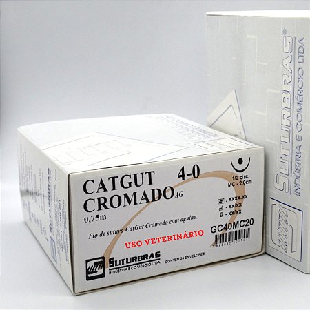 FIO SUTURA CATGUT CROMADO 4-0 C/ AGULHA 1/2 CIRC CILIND 2,0 cm