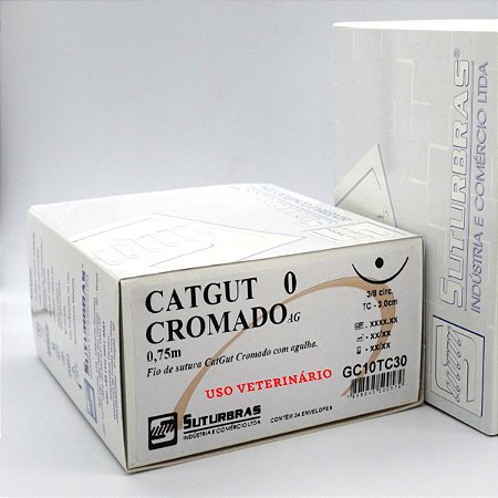 FIO SUTURA CATGUT CROMADO 0 C/ AGULHA 3/8 CIRC CILIND 3,0 cm