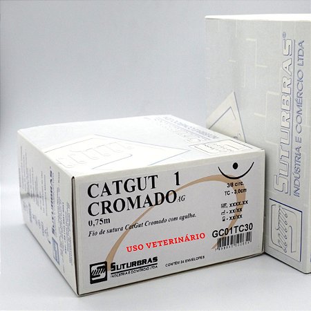 FIO SUTURA CATGUT CROMADO 1 C/ AGULHA 3/8 CIRC CILIND 3,0 cm