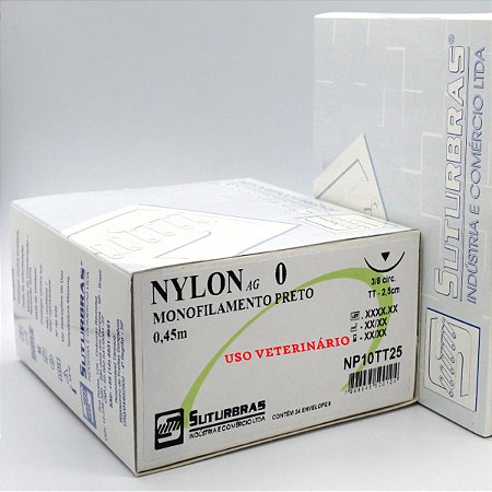 FIO SUTURA NYLON MONOFIL PRETO 0 C/ AGULHA 3/8 CIRC TRIANG 2,5 cm