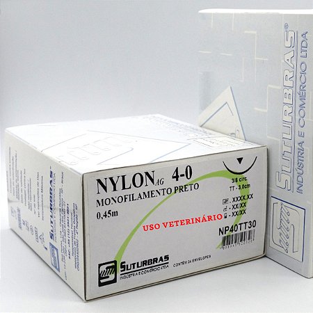 FIO SUTURA NYLON MONOFIL PRETO 4-0 C/ AGULHA 3/8 CIRC TRIANG 3,0 cm