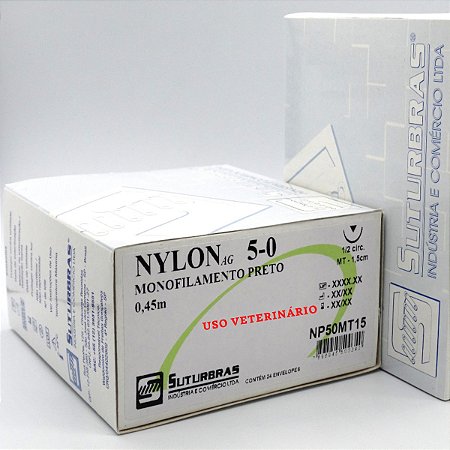 FIO SUTURA NYLON MONOFIL PRETO 5-0 C/ AGULHA 1/2 CIRC TRIANG 1,5 cm