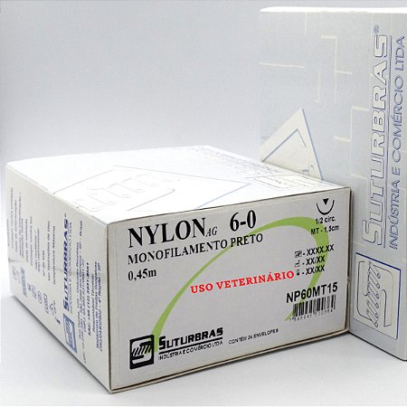 FIO SUTURA NYLON MONOFIL PRETO 6-0 C/ AGULHA 1/2 CIRC TRIANG 1,5 cm