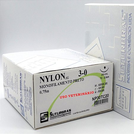FIO SUTURA NYLON MONOFIL PRETO 3-0 C/ AGULHA 3/8 CIRC CILIND 2,0 cm
