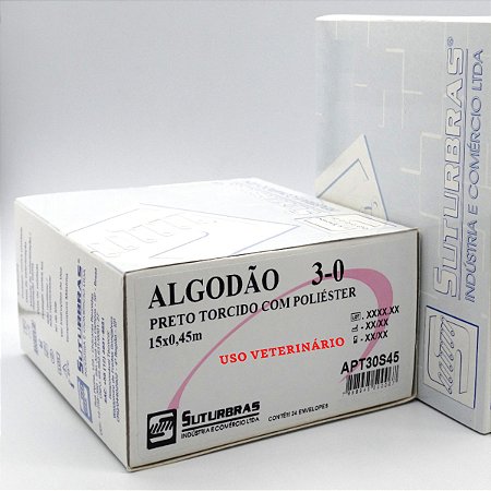 FIO SUTURA ALGODÃO PRETO TORCIDO 3-0 SEM AGULHA 15X45 cm