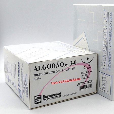 FIO SUTURA ALGODÃO PRETO TORCIDO 3-0 C/ AGULHA 3/8 CIRC CILIND 3,0 cm