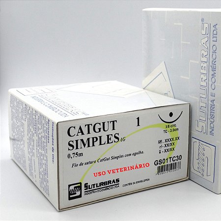 FIO SUTURA CATGUT SIMPLES 1 C/ AGULHA 3/8 CIRC CILIND 3,0 cm