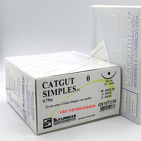 FIO SUTURA CATGUT SIMPLES 0 C/ AGULHA 3/8 CIRC CILIND 3,0 cm