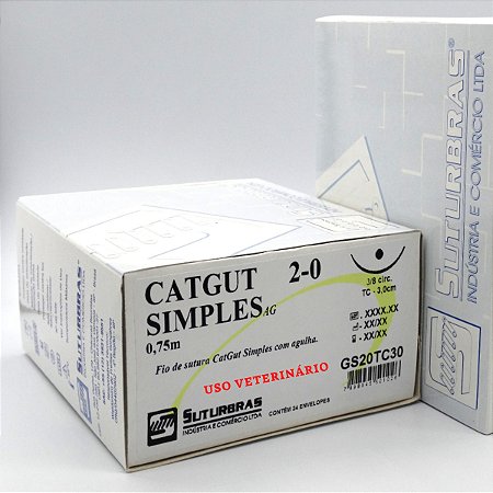 FIO SUTURA CATGUT SIMPLES 2-0 C/ AGULHA 3/8 CIRC CILIND 3,0 cm
