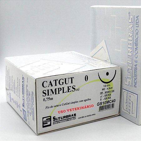 FIO SUTURA CATGUT SIMPLES 0 C/ AGULHA 1/2 CIRC CILIND 4,0 cm